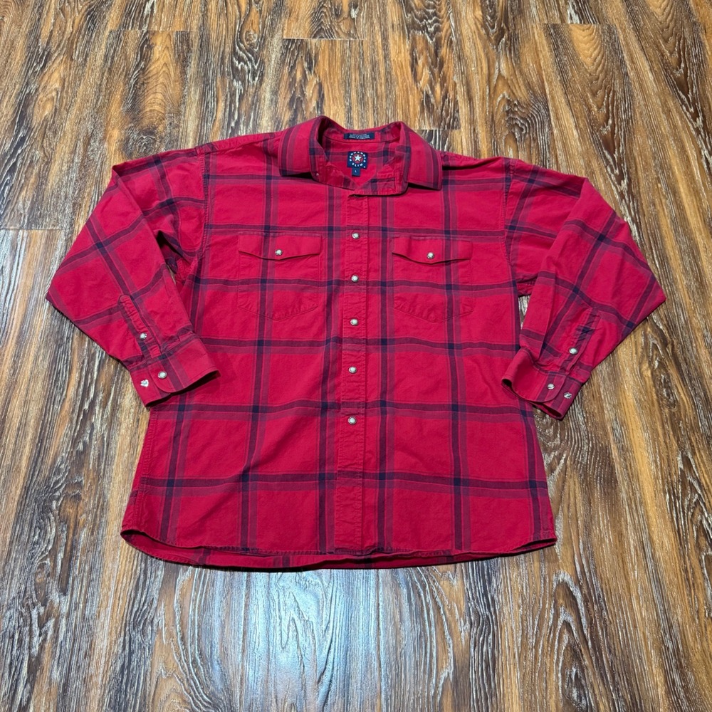 Panhandle Slim L Western Shirt Mens Red Black Plaid Pearl Snap Cotton 3653052